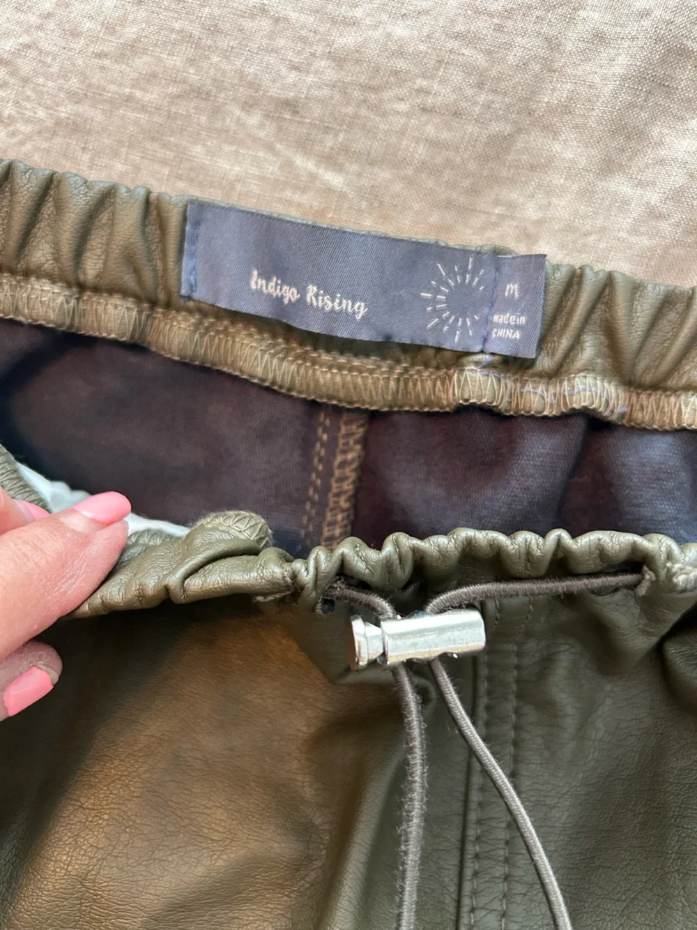 Indigo Riding Faux Leather Olive Maxi Cargo Skirt with Front Slit
